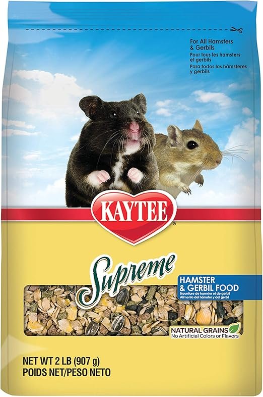 Kaytee Supreme Hamster & Gerbil Food in a 2-pound bag. Made from natural seeds and grains with no artificial colors or flavors. Formulated with high-quality ingredients and naturally preserved for ideal freshness, providing a healthy diet for hamsters and gerbils
brainy buyz   brainybuyz.com