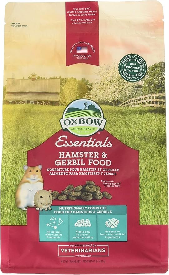 Oxbow Essentials Hamster and Gerbil Food in a 1-pound bag. This all-natural food provides balanced protein, fat, and carbohydrates for energy, with antioxidants and prebiotics to support immune health. The uniform kibble prevents selective feeding, making it perfect for picky eaters. Fortified with essential vitamins and minerals, this veterinarian-recommended diet promotes optimal health for hamsters and gerbil
brainy buyz   brainybuyz.com