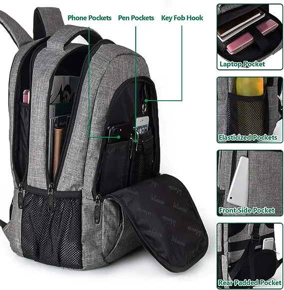 Travel backpack with spacious design, anti-theft pocket, and external USB charging port for convenience