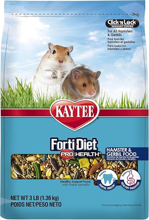 Kaytee Forti-Diet Pro Health Pet Hamster & Gerbil Food in a 3-pound bag. This all-natural food features larger, crunchy pieces that support dental health through natural chewing activity. Enriched with prebiotics and probiotics for digestive health, it is naturally preserved for ideal freshness and provides a nutritionally complete diet for hamsters and gerbils
brainy buyz   brainybuyz.com