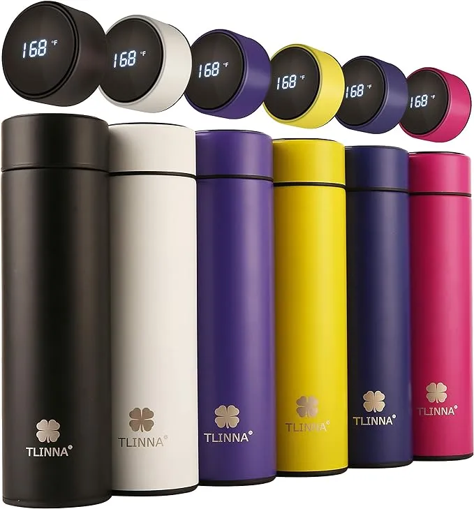 Travel thermos with LED display, keeping drinks hot or cold for 24 hours on your adventures