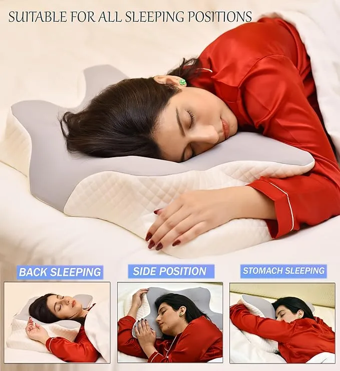 Satisfying bedroom gadgets including an ergonomic cervical pillow with memory foam, armrests, and a washable pillowcase, designed for neck and shoulder support in all sleeping positions, ideal for relieving neck pain