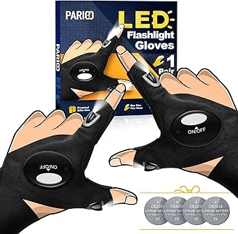 PARIGO LED Flashlight Gloves for men and women, ideal for fishing, plumbing, and electrical work - Random Amazon Finds.