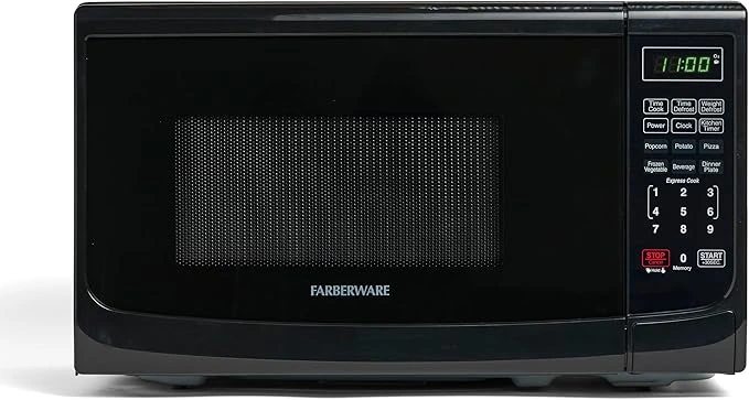 Farberware 700-watt countertop good oven with LED lighting, child lock, and a retro black design. A space-saving and stylish good oven for apartments and dorms.